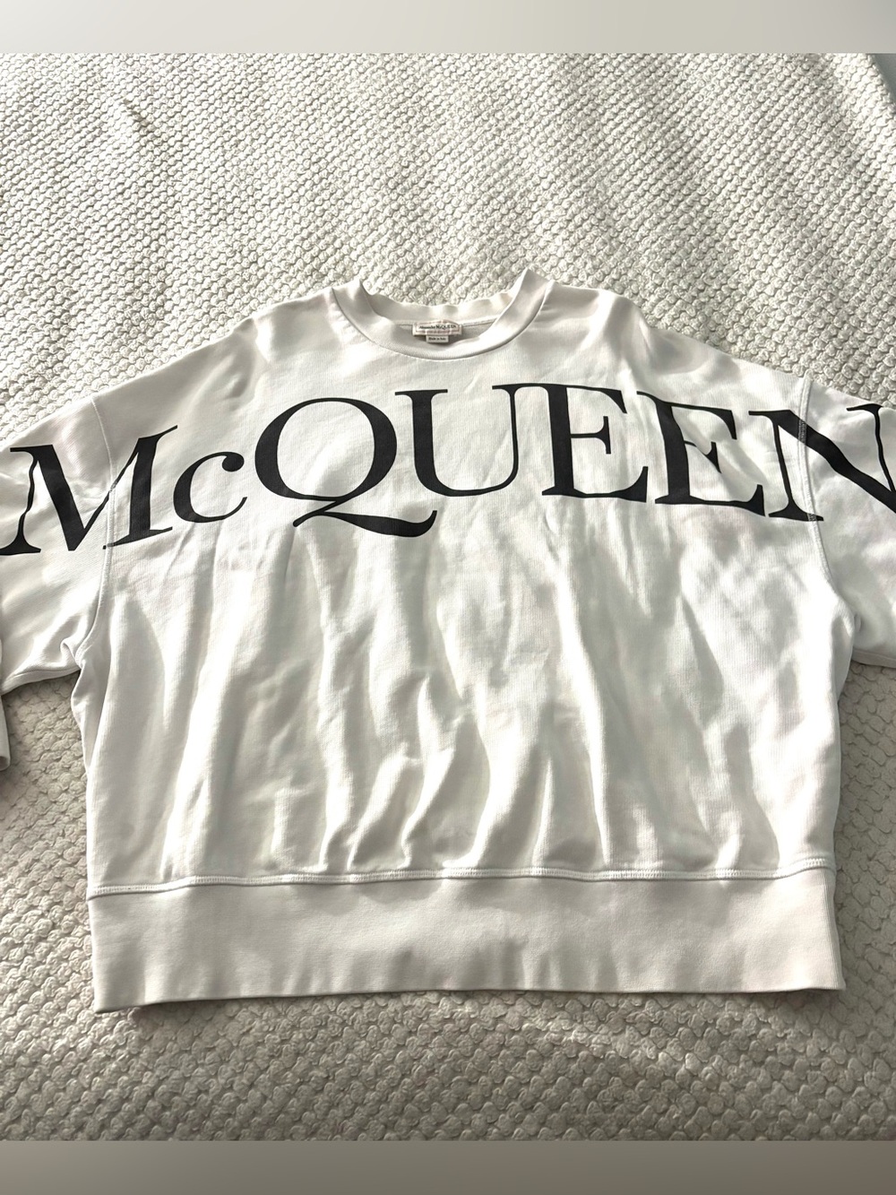 Alexander McQueen White Sweatshirt with Black Logo Across Chest